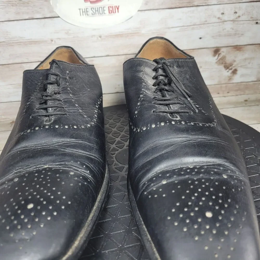 JM Weston Men Size 10/43 Black Leather Wingtip Brogue Oxford Shoes